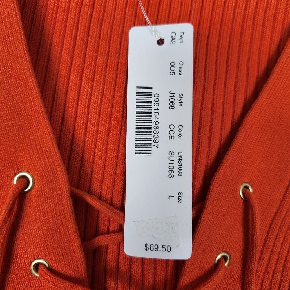 J. Crew Ribbed lace-up sweater Women's Large Orange V-Neck Stretch - Picture 4 of 7